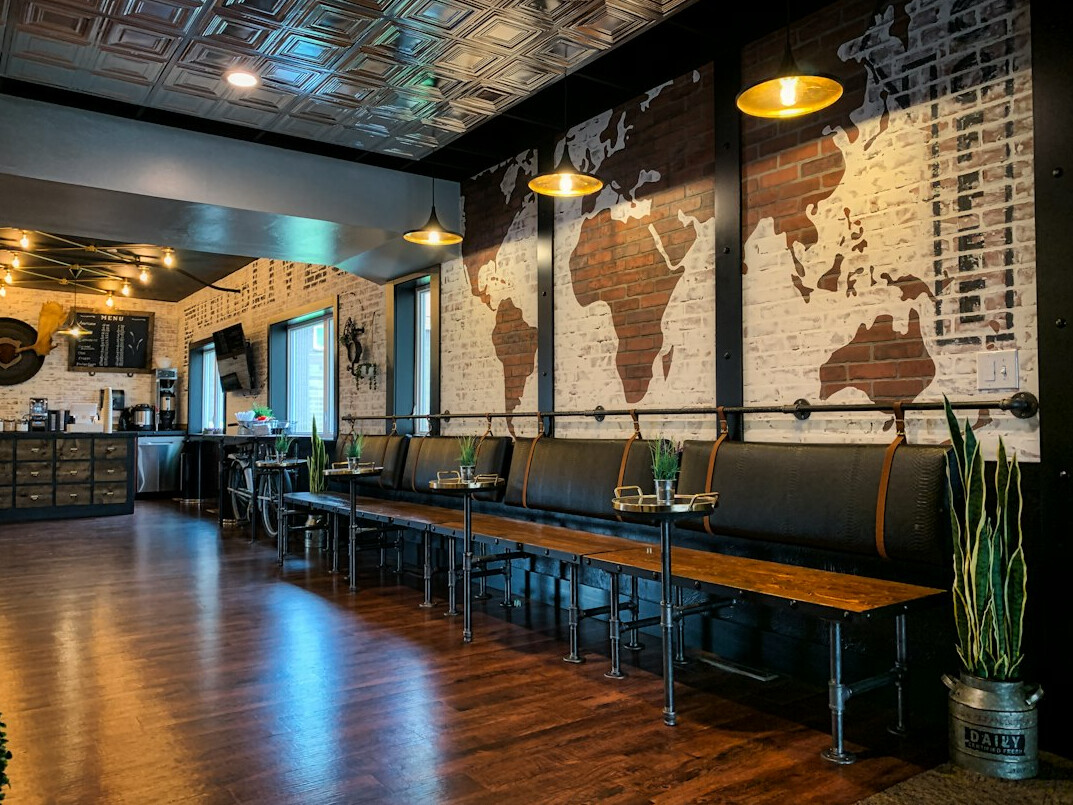 Antique map spread out on a wooden table