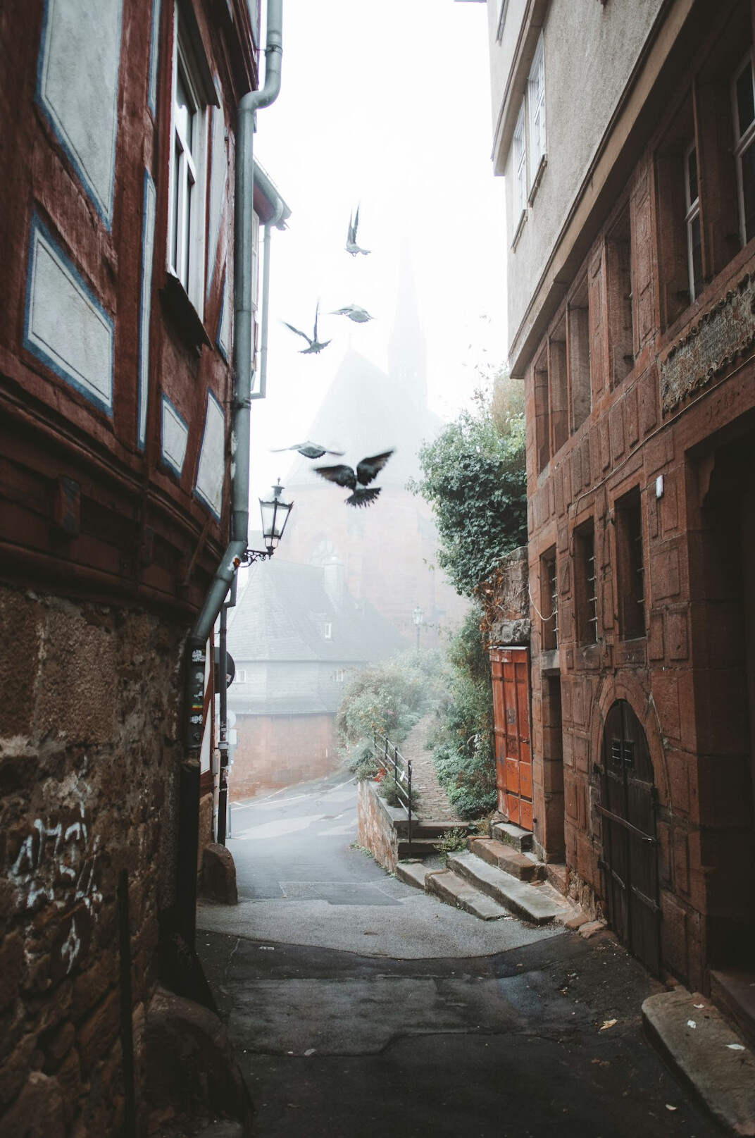 foggy historical german street